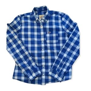 Hollister plaid long sleeve Polo shirt,size S, Color blue/white